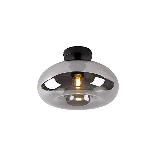 Qazqa - Art Deco Art Deco Deckenleuchte I Deckenlampe I Lampe I Leuchte schwarz mit Rauchglas - Busa I Wohnzimmer I Schlafzimmer - Rund - LED geeignet E27 von Qazqa