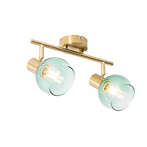 QAZQA - Art Deco Art Deco Spot I Spotlight I Deckenspot I Deckenstrahler I Strahler I Lampe I Leuchte Gold I Messing mit grünem Glas 2-flammig Lichter - Vidro I Wohnzimmer I Schlafzimmer - Stahl Längl QAZQA - Art Deco Art Deco Spot I Spotlight I Deckenspot I Deckenstrahler I Strahler I Lampe I Leuchte Gold I Messing mit grünem Glas 2-flammig Lichter - Vidro I Wohnzimmer I Schlafzimmer - Stahl Längl von Qazqa