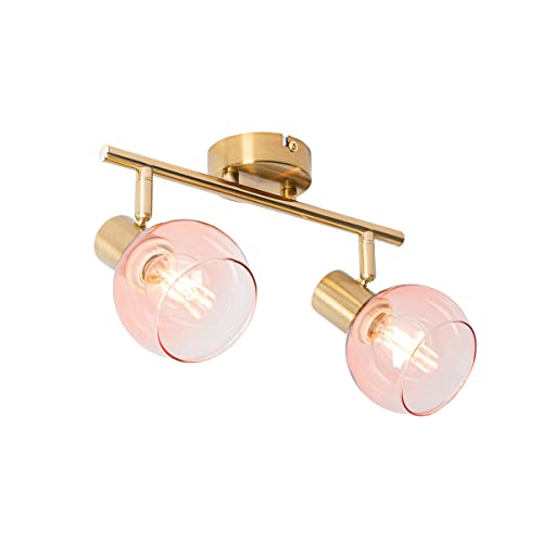 QAZQA - Art Deco Art Deco Spot I Spotlight I Deckenspot I Deckenstrahler I Strahler I Lampe I Leuchte Gold I Messing mit rosa Glas 2-flammig Lichter - Vidro I Wohnzimmer I Schlafzimmer - Stahl Länglic QAZQA - Art Deco Art Deco Spot I Spotlight I Deckenspot I Deckenstrahler I Strahler I Lampe I Leuchte Gold I Messing mit rosa Glas 2-flammig Lichter - Vidro I Wohnzimmer I Schlafzimmer - Stahl Länglic von Qazqa
