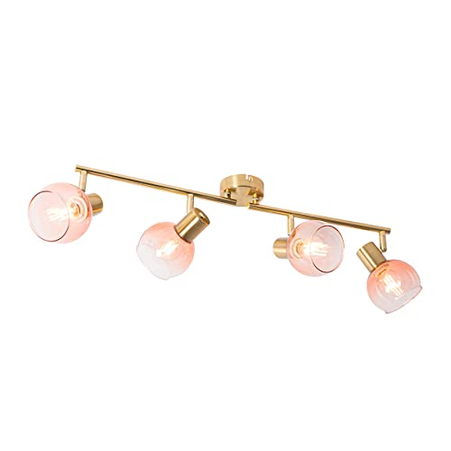 QAZQA - Art Deco Art Deco Spot I Spotlight I Deckenspot I Deckenstrahler I Strahler I Lampe I Leuchte Gold I Messing mit rosa Glas 4-flammig Spotbalken-flammig - Vidro I Wohnzimmer I Schlafzimmer - St von Qazqa