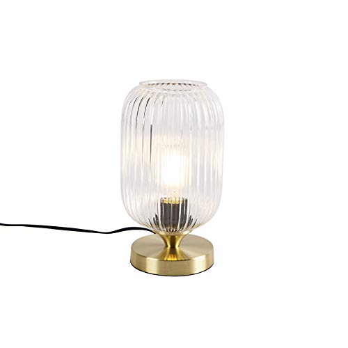Qazqa - Art Deco Art Deco Tischlampe Messing - Banci I Wohnzimmer I Schlafzimmer - Glas Rund - LED geeignet E27 von Qazqa