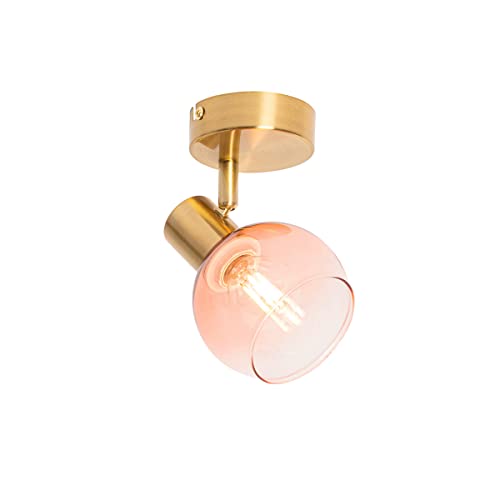 Qazqa - Art Deco Art Deco Wand Spot I Spotlight I Deckenspot I Deckenstrahler I Strahler I Lampe I Leuchte Gold I Messing mit rosa Glas - Vidro I Wohnzimmer I Schlafzimmer - Stahl Rund - LED geeignet Qazqa - Art Deco Art Deco Wand Spot I Spotlight I Deckenspot I Deckenstrahler I Strahler I Lampe I Leuchte Gold I Messing mit rosa Glas - Vidro I Wohnzimmer I Schlafzimmer - Stahl Rund - LED geeignet von Qazqa