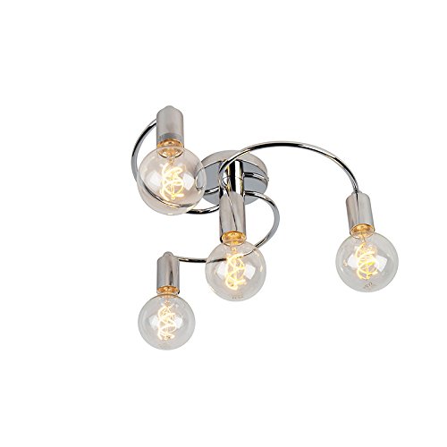 Qazqa - Art Deco Art deco Deckenleuchte I Deckenlampe I Lampe I Leuchte Chrom 4-flammig - Facil I Wohnzimmer I Schlafzimmer - Stahl Rund - LED geeignet E27 von Qazqa