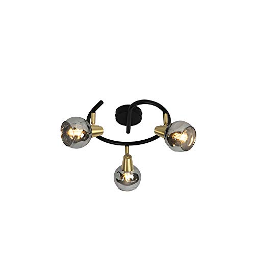 Qazqa - Art Deco Deckenleuchte I Deckenlampe I Lampe I Leuchte schwarz 44,5 cm mit Rauchglas 3-flammig Spotbalken-flammig - Vidro I Wohnzimmer I Schlafzimmer - Organisch - LED geeignet E14 Qazqa - Art Deco Deckenleuchte I Deckenlampe I Lampe I Leuchte schwarz 44,5 cm mit Rauchglas 3-flammig Spotbalken-flammig - Vidro I Wohnzimmer I Schlafzimmer - Organisch - LED geeignet E14 von Qazqa