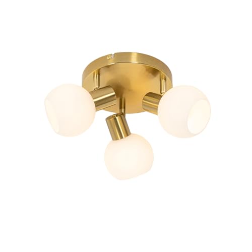 Qazqa - Art Deco Deckenstrahler Gold I Messing mit Opalglas 3-flammig Spotbalken-flammig verstellbar - Anouk I Wohnzimmer I Schlafzimmer - Rund - LED geeignet E14 Qazqa - Art Deco Deckenstrahler Gold I Messing mit Opalglas 3-flammig Spotbalken-flammig verstellbar - Anouk I Wohnzimmer I Schlafzimmer - Rund - LED geeignet E14 von Qazqa