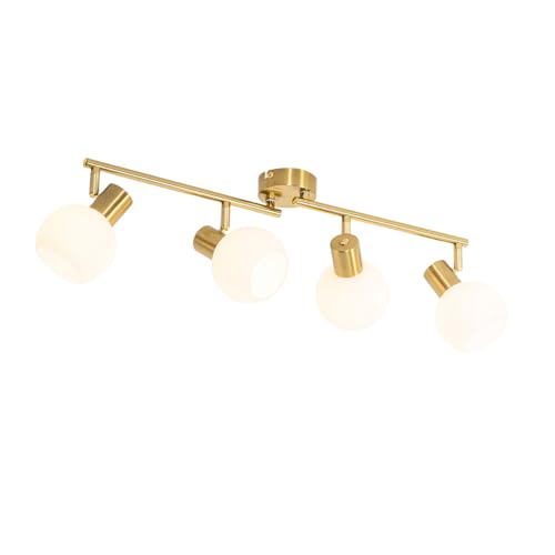 QAZQA - Art Deco Deckenstrahler Gold I Messing mit Opalglas 4-flammig Spotbalken-flammig verstellbar - Anouk I Wohnzimmer I Schlafzimmer - Länglich - LED geeignet E14 von Qazqa