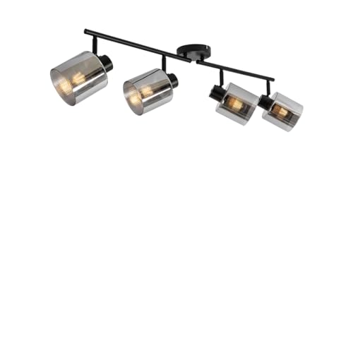 Qazqa - Art Deco Deckenstrahler schwarz mit Rauchglas 4-flammig Spotbalken-flammig verstellbar - Laura I Wohnzimmer I Schlafzimmer - Länglich - LED geeignet E27 von Qazqa