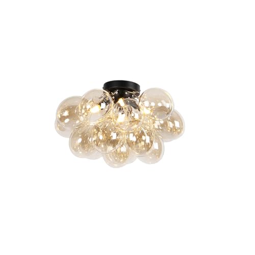QAZQA - Art Deco Smarte Deckenleuchte I Deckenlampe I Lampe I Leuchte schwarz mit Bernstein-Glas inkl. 4-flammig WiFi G9 - Uvas Dimmer I Dimmbar I Wohnzimmer I Schlafzimmer - Kugel I Kugelförmig - LED QAZQA - Art Deco Smarte Deckenleuchte I Deckenlampe I Lampe I Leuchte schwarz mit Bernstein-Glas inkl. 4-flammig WiFi G9 - Uvas Dimmer I Dimmbar I Wohnzimmer I Schlafzimmer - Kugel I Kugelförmig - LED von Qazqa