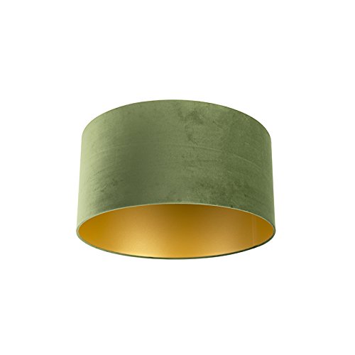 QAZQA Baumwolle Lampenschirm Velours grün 50I50I25 mit Gold I Messingener Innenseite, von Qazqa