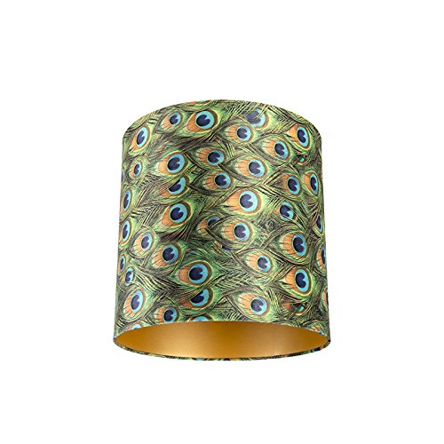 QAZQA Baumwolle Velour Lampenschirm Pfau Design 40I40I40 mit Gold I Messingenem Interieur, von Qazqa