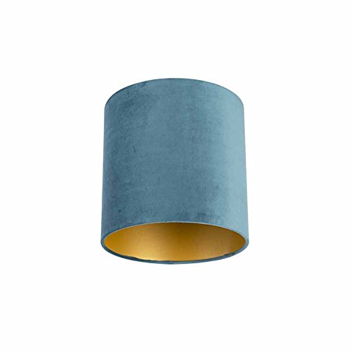 QAZQA Baumwolle Velour Lampenschirm blau 25I25I25 mit Gold I Messingener Innenseite, von Qazqa