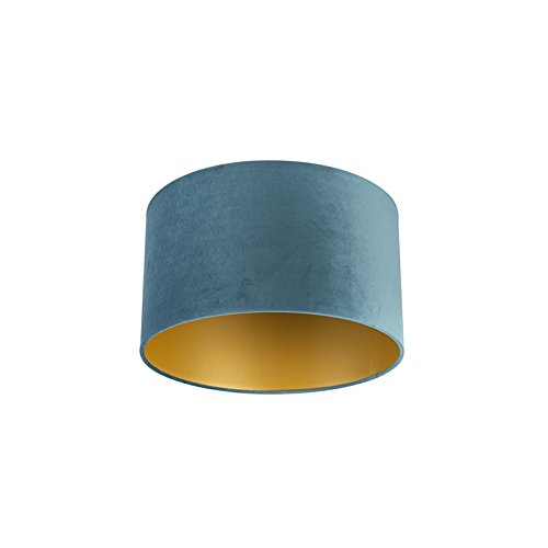 QAZQA Baumwolle Velour Lampenschirm blau 35I35I20 mit Gold I Messingener Innenseite, von Qazqa