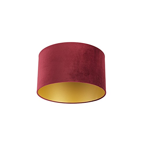 QAZQA Baumwolle Velour Lampenschirm rot 35I35I20 mit Gold I Messingener Innenseite, von Qazqa