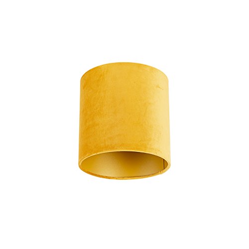 QAZQA Baumwolle Velours Lampenschirm gelb 20I20I20 mit Gold I Messingener Innenseite, von Qazqa