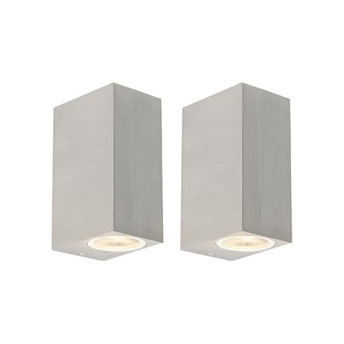 Qazqa - Design 2er Set moderne Außen Wandleuchten Stahl I Silber I nickel matt IP44 - Baleno II I Außenbeleuchtung I Up & Down - Aluminium Rechteckig - LED geeignet GU10 von Qazqa