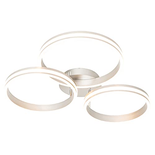 QAZQA - Design Deckenleuchte I Deckenlampe I Lampe I Leuchte Stahl I Silber I nickel matt inkl. LED 3-flammig-Stufen dimmbar 3-flammig-Licht - Navara Dimmer I Dimmbar I Wohnzimmer I Schlafzimmer - Alu QAZQA - Design Deckenleuchte I Deckenlampe I Lampe I Leuchte Stahl I Silber I nickel matt inkl. LED 3-flammig-Stufen dimmbar 3-flammig-Licht - Navara Dimmer I Dimmbar I Wohnzimmer I Schlafzimmer - Alu von Qazqa