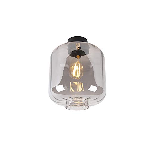 Qazqa - Design Deckenleuchte I Deckenlampe I Lampe I Leuchte schwarz mit Rauchglas - Qara I Wohnzimmer I Schlafzimmer - Rund - LED geeignet E27 von Qazqa