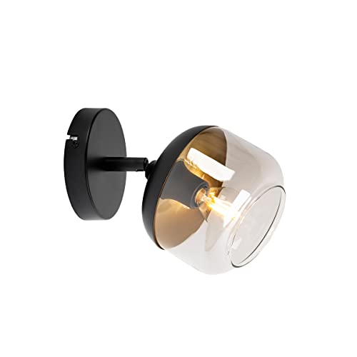 Qazqa - Design Design-Spot schwarz mit Gold I Messing und Rauchglas – Kyan I Wohnzimmer I Schlafzimmer - Rund - LED geeignet E14 von Qazqa
