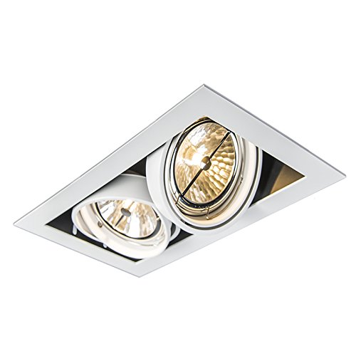 Qazqa - Design Einbaustrahler weiß schwenkbar 2-flammig - Oneon 111-2 I Wohnzimmer I Schlafzimmer - Stahl Rechteckig - LED geeignet G53 von Qazqa