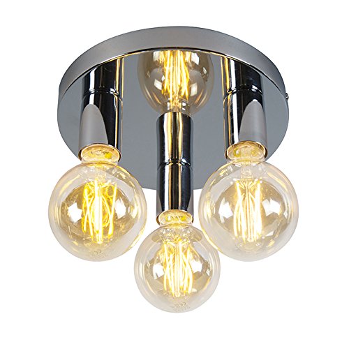 Qazqa - Design Moderne Deckenleuchte I Deckenlampe I Lampe I Leuchte Chrom - Facil 3-flammig I Wohnzimmer I Schlafzimmer - Stahl Rund - LED geeignet E27 von Qazqa