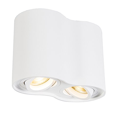QAZQA - Design Moderner Spot I Spotlight I Deckenspot I Deckenstrahler I Strahler I Lampe I Leuchte weiß kippbar - Rondoo DuoI 2-flammig I Wohnzimmer I Schlafzimmer - Stahl Zylinder I Oval - LED geeig von Qazqa