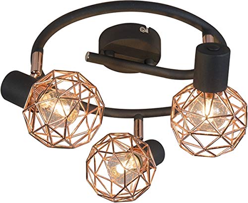 Qazqa - Design Moderner schwarzer Deckenstraher mit kupfer 3-flammig Spotbalken flammig - Mesh I Wohnzimmer I Schlafzimmer - Stahl Rund - LED geeignet E14 von Qazqa