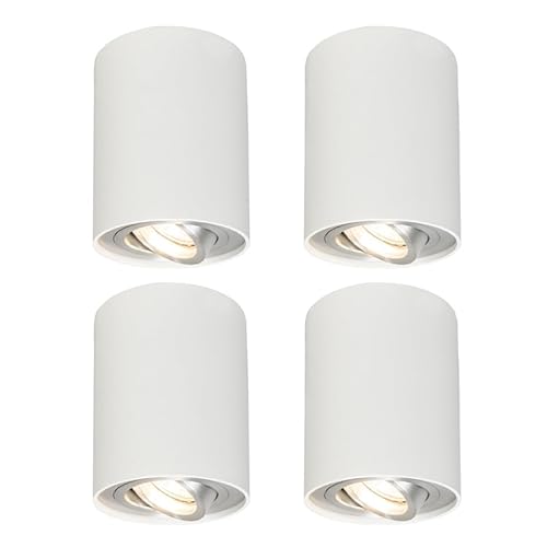 Qazqa - Design Set aus 4 Spots weiß schwenk- und kippbar - Rondoo 1 up I Wohnzimmer I Schlafzimmer - Aluminium Zylinder - LED geeignet GU10 von Qazqa
