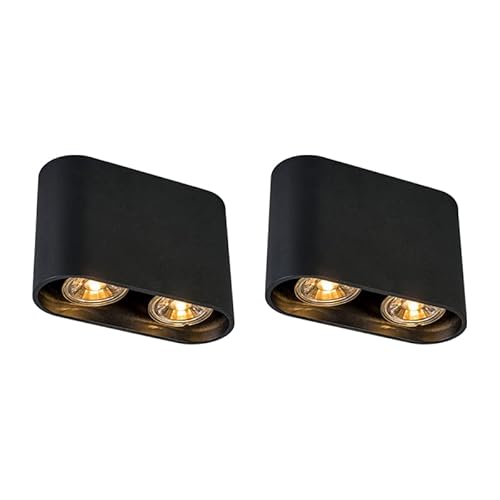 Qazqa - Design Set mit 2-flammig modernen Spot I Spotlight I Deckenspot I Deckenstrahler I Strahler I Lampe I Leuchtes schwarz - Ronda Duo I Wohnzimmer I Schlafzimmer - Stahl Oval - LED geeignet GU10 Qazqa - Design Set mit 2-flammig modernen Spot I Spotlight I Deckenspot I Deckenstrahler I Strahler I Lampe I Leuchtes schwarz - Ronda Duo I Wohnzimmer I Schlafzimmer - Stahl Oval - LED geeignet GU10 von Qazqa