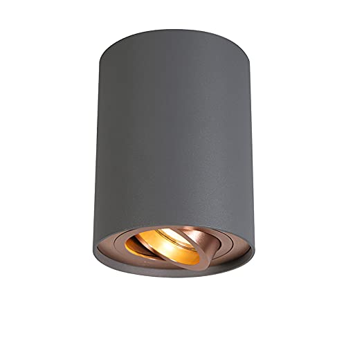 Qazqa - Design Smart Spot I Spotlight I Deckenspot I Deckenstrahler I Strahler I Lampe I Leuchte grau mit Kupfer inkl. GU10 WiFi Lichtquelle - Rondoo Up Dimmer I Dimmbar I Wohnzimmer I Schlafzimmer - von Qazqa