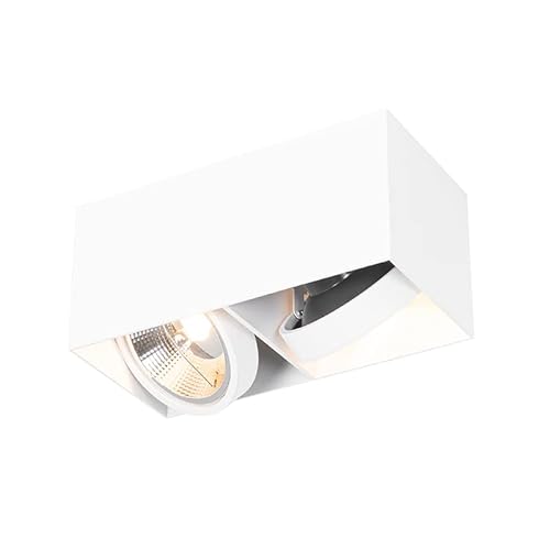 QAZQA - Design Spot I Spotlight I Deckenspot I Deckenstrahler I Strahler I Lampe I Leuchte weiß rechteckig AR111 2-flammig-flammig - Box I Wohnzimmer I Schlafzimmer - Aluminium Rechteckig - LED geeign von Qazqa