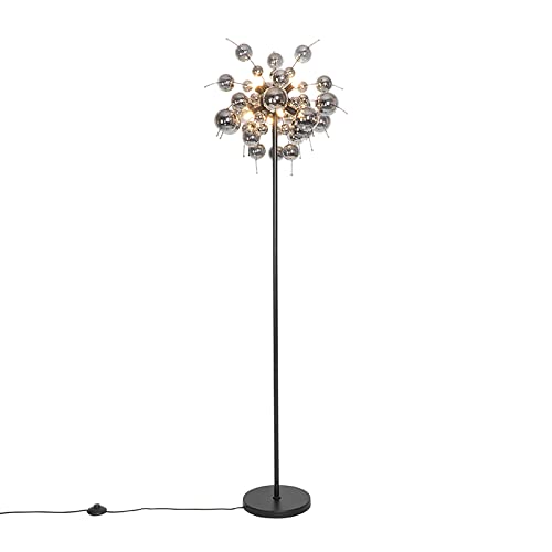 Qazqa - Design Stehlampe schwarz mit Rauchglas 8-flammig - Explode I Wohnzimmer I Schlafzimmer - Länglich - LED geeignet G9 von Qazqa
