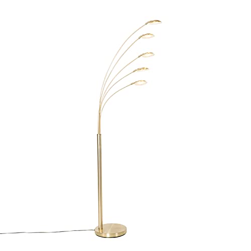 QAZQA - Design Stehleuchte I Stehlampe I Standleuchte I Lampe I Leuchte Messing inkl. LED 5-flammig - Sixties Trento Touch-funktion Dimmer I Dimmbar I Wohnzimmer I Schlafzimmer - Stahl Rund - I (nicht von Qazqa