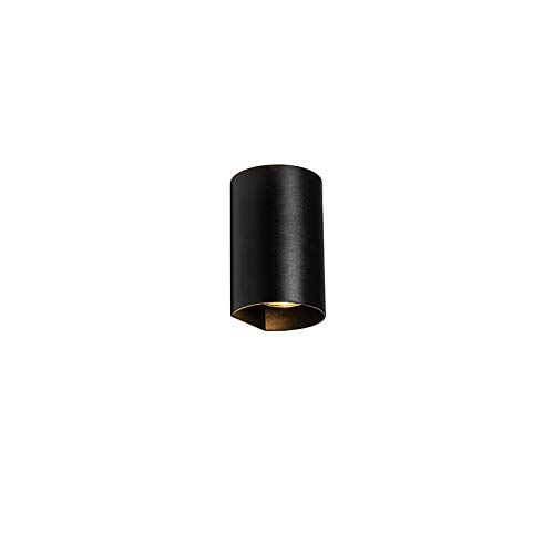 Qazqa - Design Wandleuchte schwarz - SabbirI 2-flammig I Wohnzimmer I Schlafzimmer I Up & Down - Aluminium Zylinder - LED geeignet GU10 von Qazqa