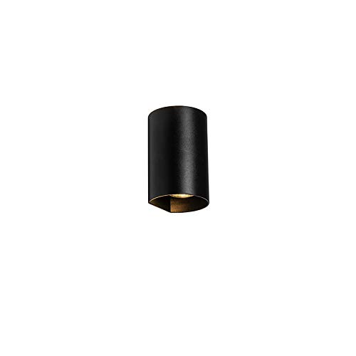 Qazqa - Design Wandleuchte Schwarz Rund GU10 50mm - SabbirI 2-flammig I Wohnzimmer I Schlafzimmer I Up & Down - Aluminium Zylinder - LED geeignet GU10 von Qazqa