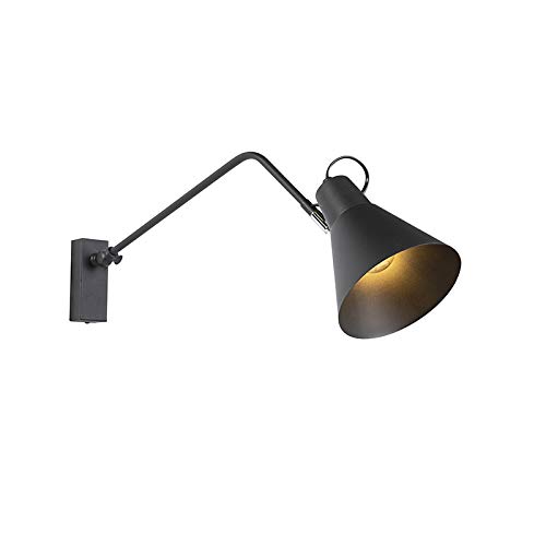 Qazqa - Design Wandleuchte schwarz verstellbar - Luna I Wohnzimmer I Schlafzimmer - Stahl Länglich I Oval - LED geeignet E27 von Qazqa