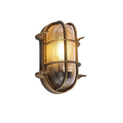 Qazqa - Industrie I Vintage I Außen Wand- und Außen Deckenleuchte I Deckenlampe I Lampe I Leuchte Gold I Messing I Messing oval IP44 - Noutica I Außenbeleuchtung - Aluminium Oval - LED geeignet E27 von Qazqa