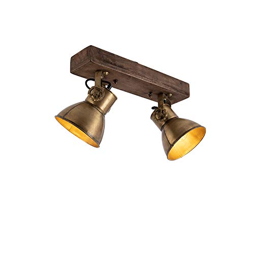 QAZQA - Industrie I Vintage I Deckenleuchte I Deckenlampe I Lampe I Leuchte Bronze 2-flammig-Lichter mit Holz - Mangos I Wohnzimmer I Schlafzimmer - Stahl Länglich - LED geeignet E27 QAZQA - Industrie I Vintage I Deckenleuchte I Deckenlampe I Lampe I Leuchte Bronze 2-flammig-Lichter mit Holz - Mangos I Wohnzimmer I Schlafzimmer - Stahl Länglich - LED geeignet E27 von Qazqa