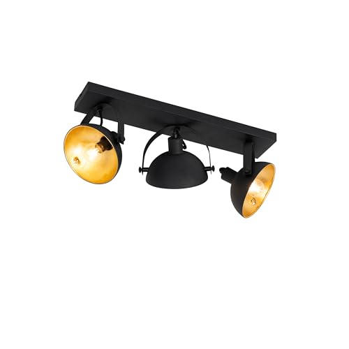 QAZQA - Industrie I Vintage I Industrie I Vintage I Deckenleuchte I Deckenlampe I Lampe I Leuchte schwarz mit Gold I Messing 3-flammig Spotbalken-flammig verstellbar – Magnax I Wohnzimmer - Stahl Läng von Qazqa