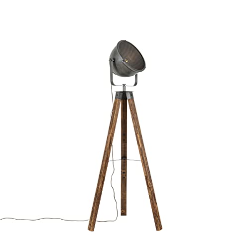 QAZQA - Industrie I Vintage I Industrie I Vintage I Stehleuchte I Stehlampe I Standleuchte I Lampe I Leuchte mit Stativ aus Stahl I Silber I nickel matt und Holz neigbar – Emado I Wohnzimmer I Schlafz QAZQA - Industrie I Vintage I Industrie I Vintage I Stehleuchte I Stehlampe I Standleuchte I Lampe I Leuchte mit Stativ aus Stahl I Silber I nickel matt und Holz neigbar – Emado I Wohnzimmer I Schlafz von Qazqa