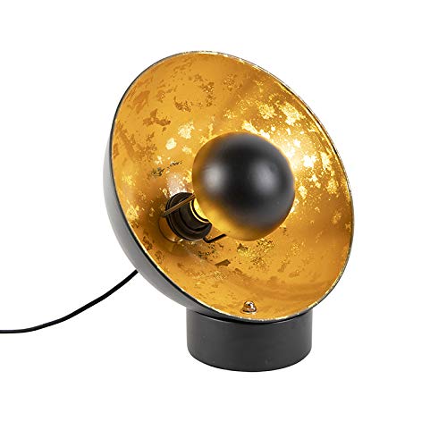 Qazqa - Industrie I Vintage I Industrie I Vintage I Tischlampe schwarz mit Gold I Messingener Innenseite - Magna Eglip I Wohnzimmer I Schlafzimmer - Stahl Rund - LED geeignet E27 von Qazqa