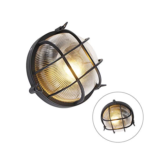 Qazqa - Industrie I Vintage I Industrie I Vintage I runde Außen Wandleuchte schwarz IP44 - Noutica I Außenbeleuchtung - Aluminium Rund - LED geeignet E27 von Qazqa