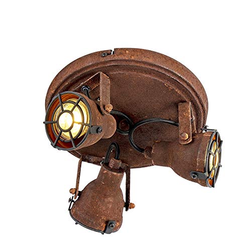 QAZQA - Industrie I Vintage I Industrie I Vintage Ir Spot I Spotlight I Deckenspot I Deckenstrahler I Strahler I Lampe I Leuchte im Rostdesign 3-flammig Spotbalken-Flammig - Sorra I Wohnzimmer I Schla von Qazqa