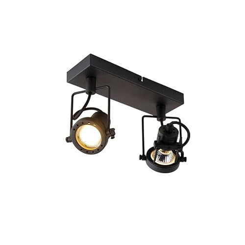 QAZQA - Industrie I Vintage I IndustrieSpot I Spotlight I Deckenspot I Deckenstrahler I Strahler I Lampe I Leuchte schwarz 2-flammig-flammig - Suplux I Wohnzimmer I Schlafzimmer - Stahl Länglich - LED von Qazqa