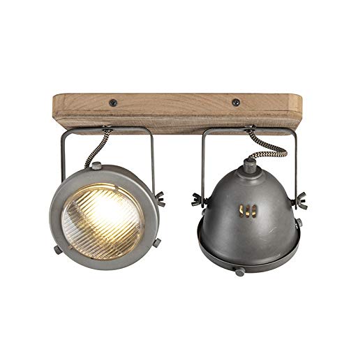 QAZQA - Industrie I Vintage I IndustrieSpot I Spotlight I Deckenspot I Deckenstrahler I Strahler I Lampe I Leuchte stahl I nickel matt mit Holz kippbar 2-flammig-Licht - Emado I Wohnzimmer I Schlafzim QAZQA - Industrie I Vintage I IndustrieSpot I Spotlight I Deckenspot I Deckenstrahler I Strahler I Lampe I Leuchte stahl I nickel matt mit Holz kippbar 2-flammig-Licht - Emado I Wohnzimmer I Schlafzim von Qazqa