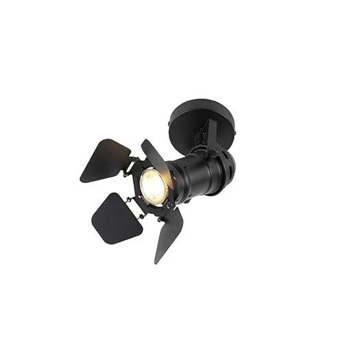 QAZQA - Industrie I Vintage I Industriestudio Spot schwarz GU10 mit Klappen - Film I Wohnzimmer - Stahl Zylinder I Rund - LED geeignet GU10 von Qazqa