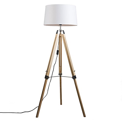 QAZQA - Industrie I Vintage I Stehleuchte I Stehlampe I Standleuchte I Lampe I Leuchte im Landhausstil mit weißem Leinenschirm 45 cm - Tripod I Dreifuß Lampe I Dreifuss I Wohnzimmer I Schlafzimmer - H von Qazqa