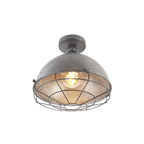 Qazqa - Industrie I Vintage I Industrie I Vintage I Deckenleuchte I Deckenlampe I Lampe I Leuchte Antik Silber 32 cm - Kurs I Wohnzimmer I Schlafzimmer - Stahl Rund - LED geeignet E27 von Qazqa