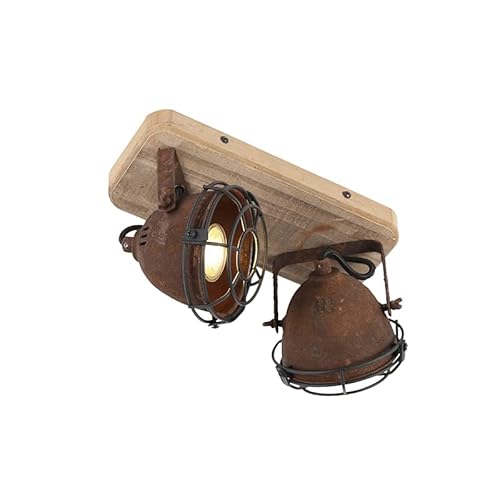 QAZQA - Industrie I Vintage I IndustrieSpot I Spotlight I Deckenspot I Deckenstrahler I Strahler I Lampe I Leuchte rostbraun mit Holz kippbar 2-flammig-Licht - Gina I Wohnzimmer I Schlafzimmer - Stahl von Qazqa