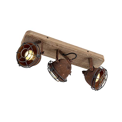 QAZQA - Industrie I Vintage I IndustrieSpot I Spotlight I Deckenspot I Deckenstrahler I Strahler I Lampe I Leuchte rostbraun mit Holz kippbar 3-flammig Spotbalken-Licht - Gina I Wohnzimmer I Schlafzim QAZQA - Industrie I Vintage I IndustrieSpot I Spotlight I Deckenspot I Deckenstrahler I Strahler I Lampe I Leuchte rostbraun mit Holz kippbar 3-flammig Spotbalken-Licht - Gina I Wohnzimmer I Schlafzim von Qazqa
