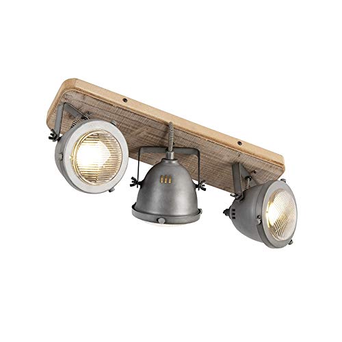 Qazqa - Industrie I Vintage I IndustrieSpot I Spotlight I Deckenspot I Deckenstrahler I Strahler I Lampe I Leuchte stahl I nickel matt mit Holz kippbar 3-flammig Spotbalken-Licht - Emado I Wohnzimmer Qazqa - Industrie I Vintage I IndustrieSpot I Spotlight I Deckenspot I Deckenstrahler I Strahler I Lampe I Leuchte stahl I nickel matt mit Holz kippbar 3-flammig Spotbalken-Licht - Emado I Wohnzimmer von Qazqa
